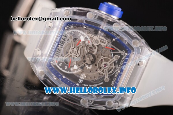 Richard Mille RM 56-01 Tourbillon Miyota 6T51 Manual Winding Sapphire Crystal Case with Skeleton Dial and Aerospace Nano Translucent Strap - Blue Inner Bezel - Click Image to Close